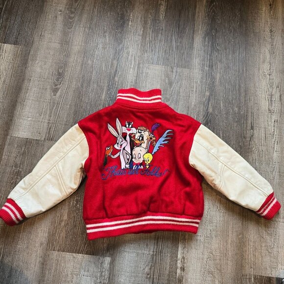 Vintage Varsity Jacket Looney Tunes Wool Leather Warner Bros Kids XS Embroidered - Picture 8 of 16